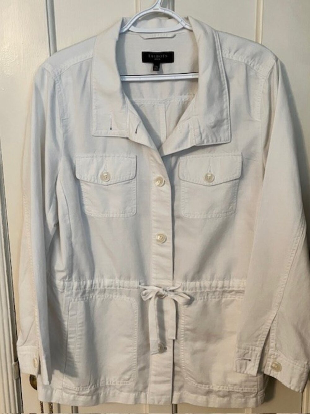 TALBOTS WHITE LINEN BLEND FIELD JACKET, XLP, CINCH WAIST, LIKE NEW!